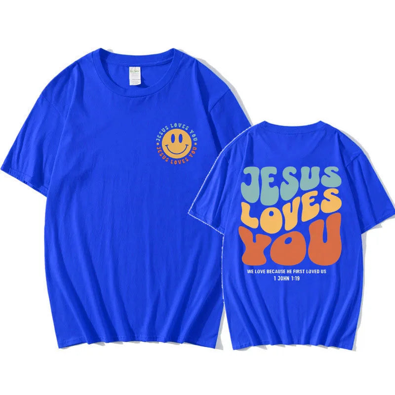 Jesus Loves You Puff print T Shirt Men