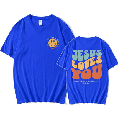 Jesus Loves You Puff print T Shirt Men
