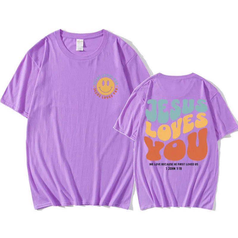 Jesus Loves You Puff print T Shirt Men