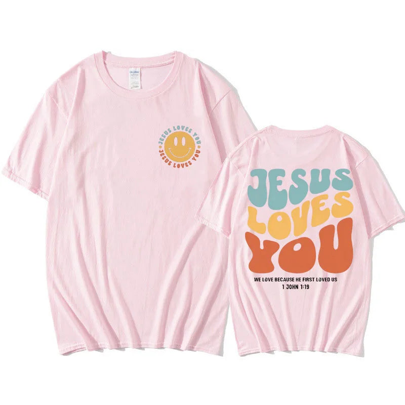 Jesus Loves You Puff print T Shirt Men
