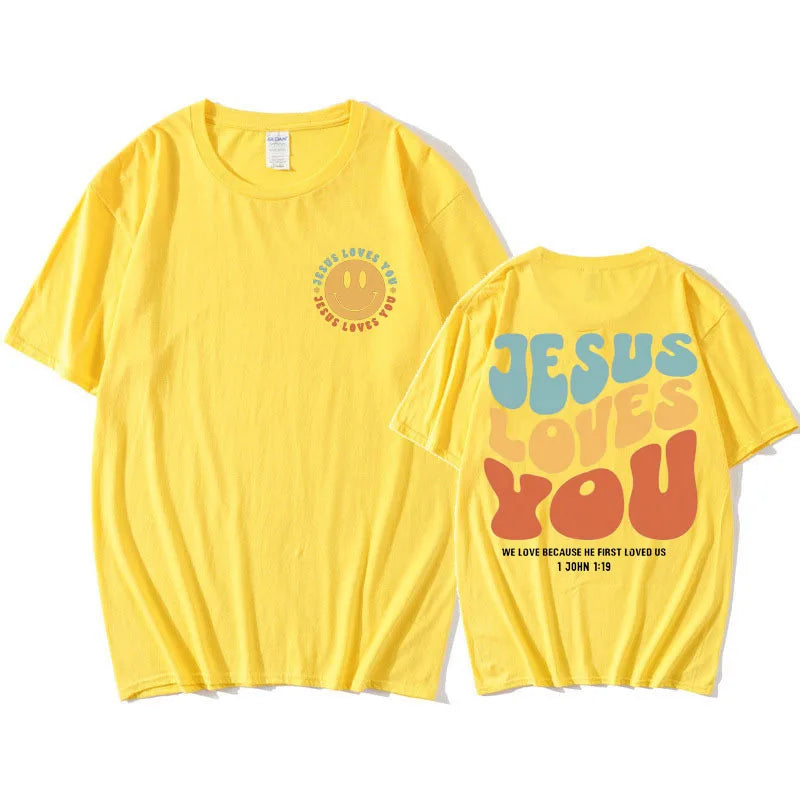 Jesus Loves You Puff print T Shirt Men