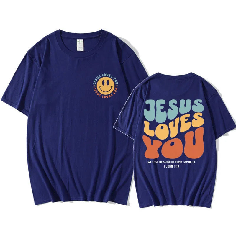 Jesus Loves You Puff print T Shirt Men