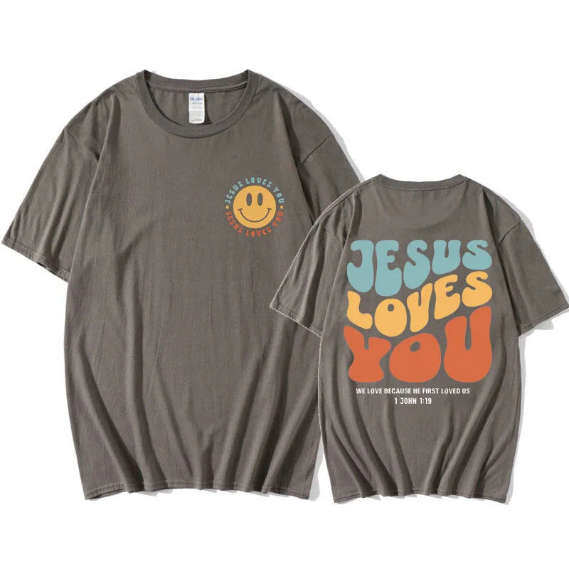 Jesus Loves You Puff print T Shirt Men