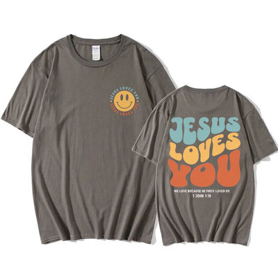 Jesus Loves You Puff print T Shirt Men