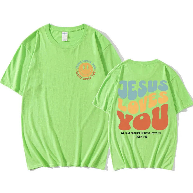 Jesus Loves You Puff print T Shirt Men