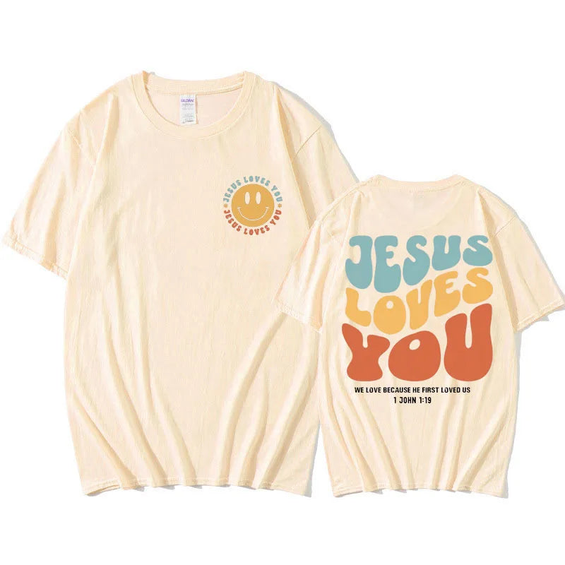 Jesus Loves You Puff print T Shirt Men
