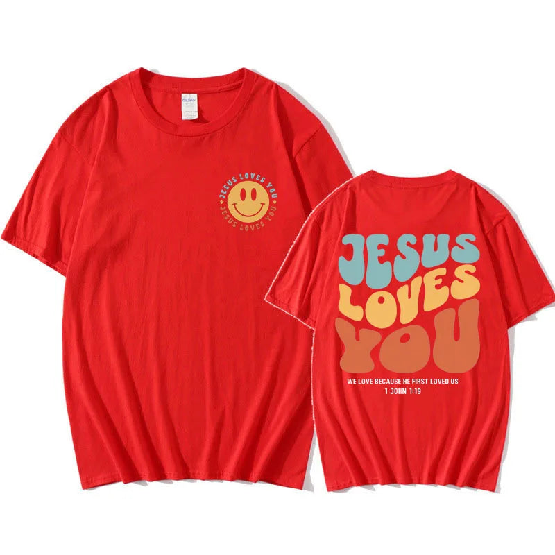 Jesus Loves You Puff print T Shirt Men