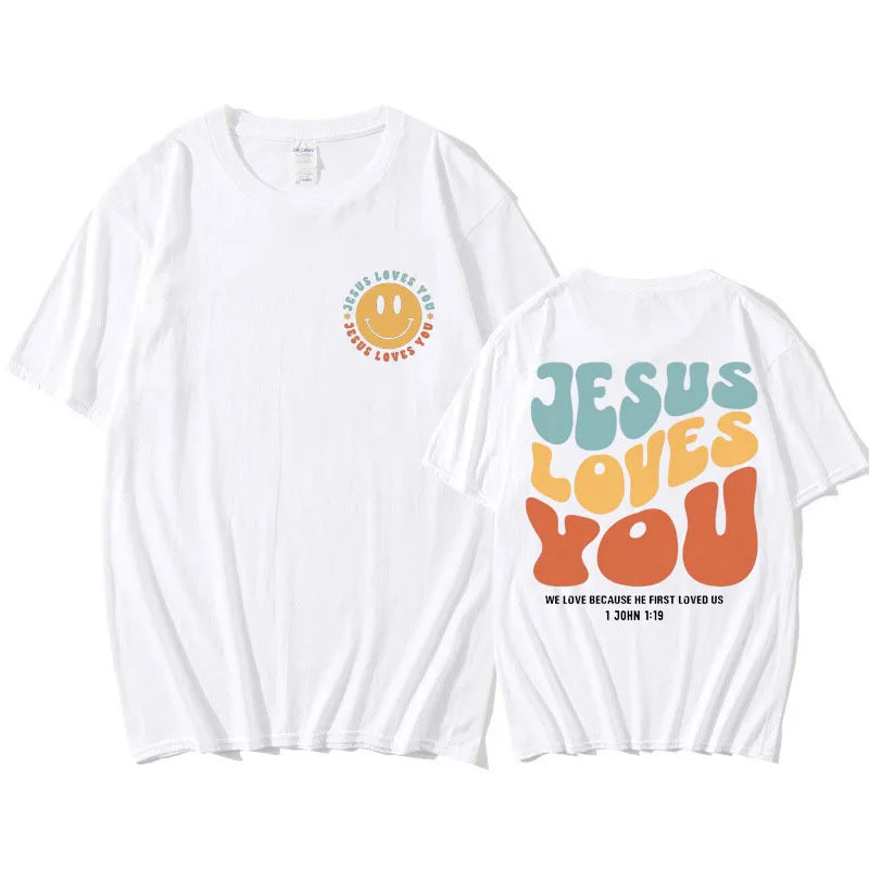 Jesus Loves You Puff print T Shirt Men
